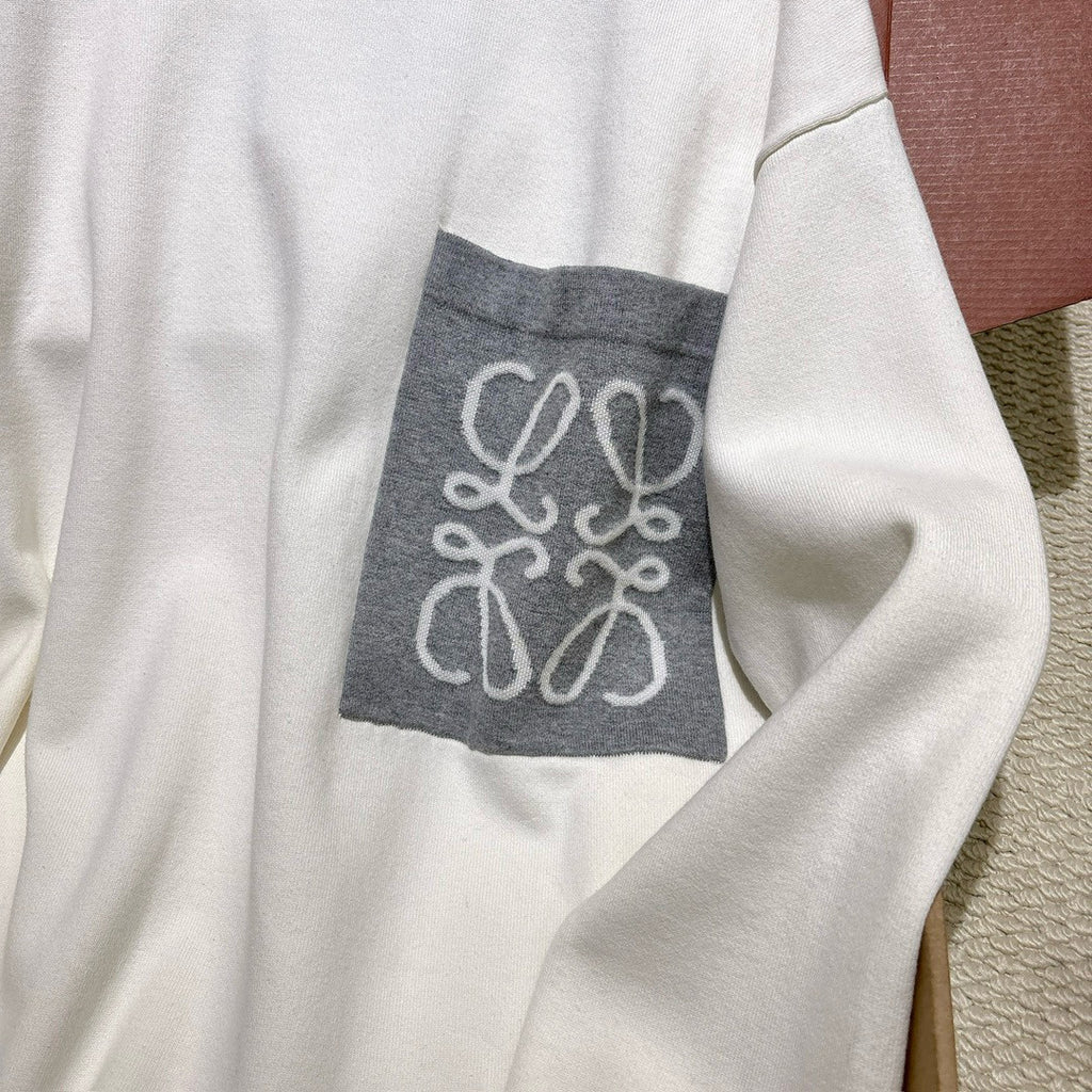 Loewe Men's And Women's Spring/fall Fashion Casual Crewneck Pullover Two Tone Patchwork Logo Knit Sweatshirt #79248