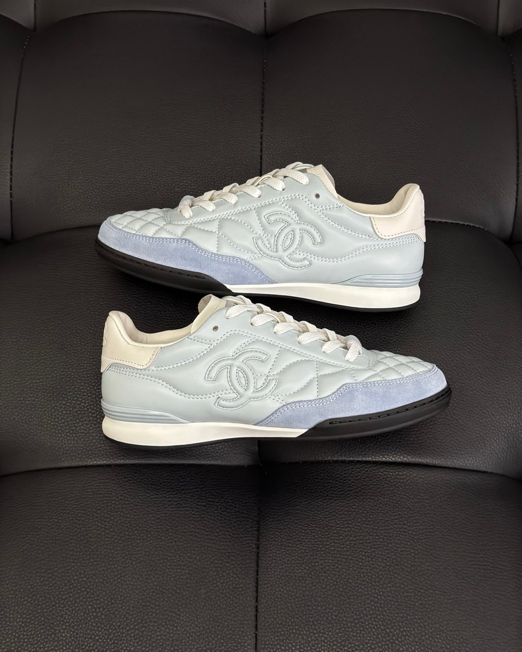 Chanel Women's Solid Color Round Toe Leather Low Top Lace-Up Sneakers Shoes #77416