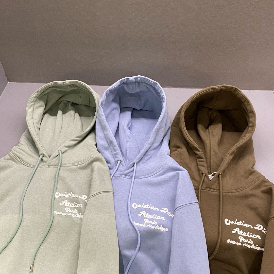 Dior Men's Autumn and Winter Solid Colour Embroidered Logo Pullover Thickened Hooded Sweatshirt #97852