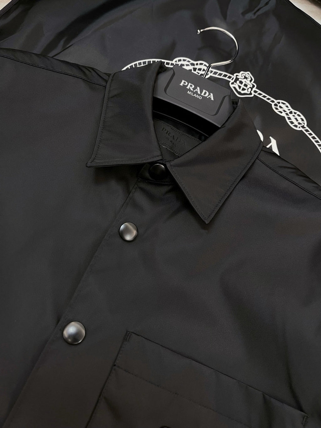 Prada Re-Nylon Men's Spring/Fall Fashion Casual Solid Color Collared Single Button Nylon Jacket Shirt #78762