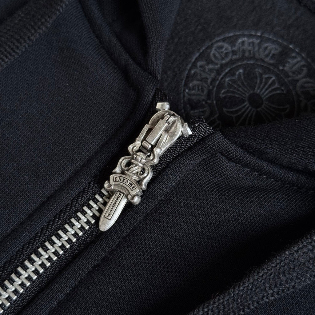 Chrome Hearts 925 Sterling Silver Hardware Classic Horseshoe Flower Arm Zipper Sweatshirt #333189