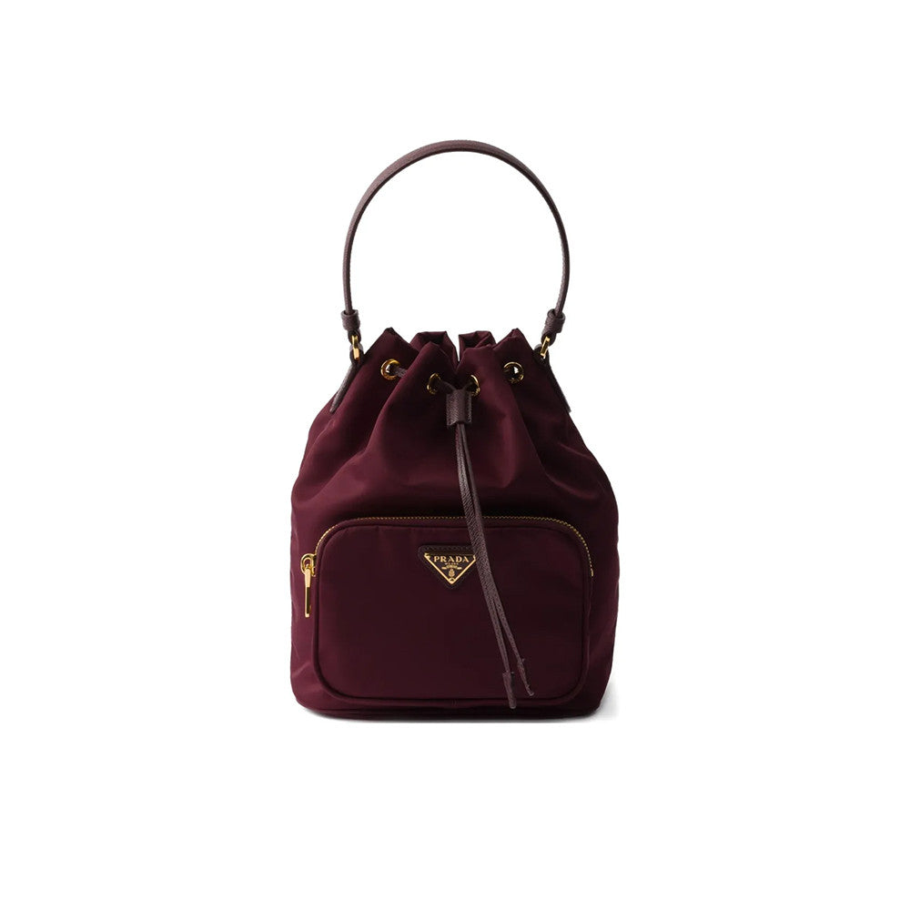 Prada Duet Recycled Nylon Bucket Bag Drawstring Closure Shoulder Bag #332667