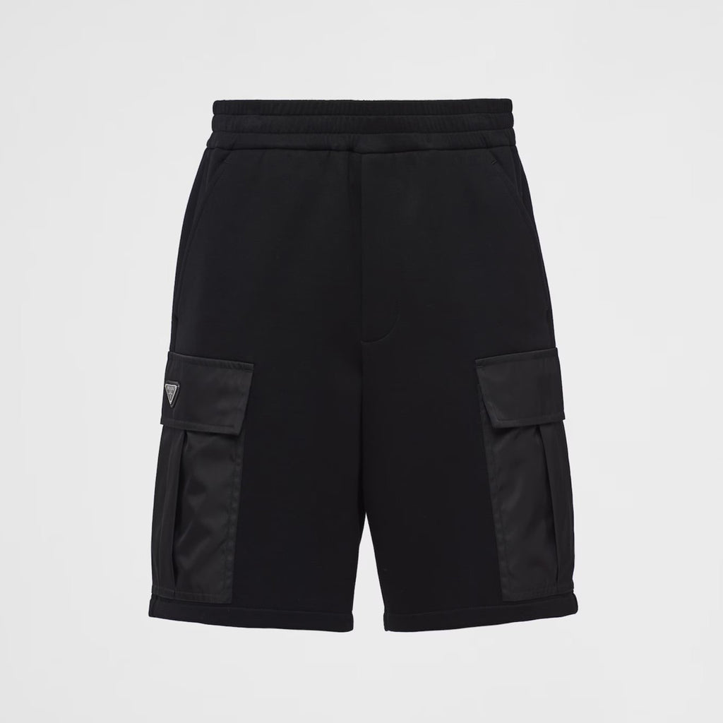 Prada Men's Summer Solid Color Re-Nylon Detail Cotton Fleece Bermuda Straight Casual Shorts #98714