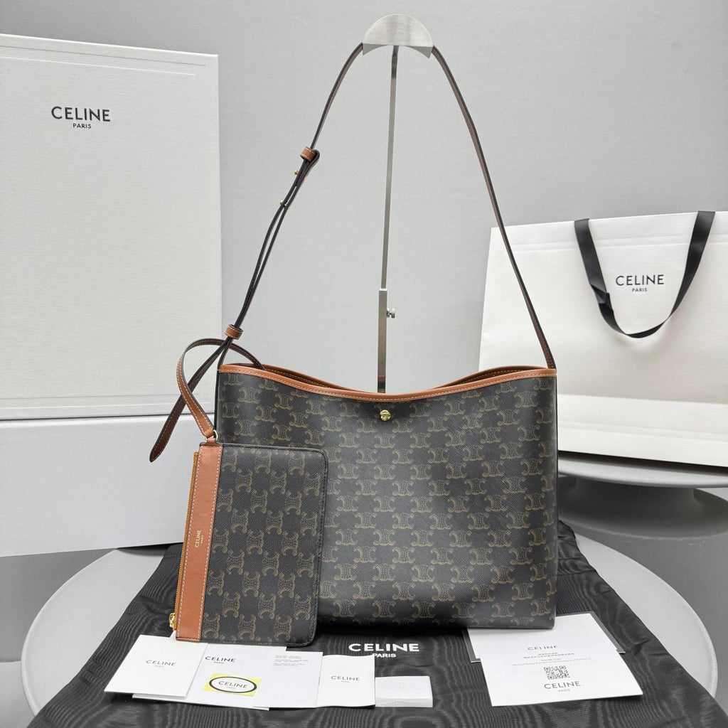 Celine Triomphe Gold Metallic Finish Adjustable Strap Snap-closure Shoulder Bag Women's Tote Bag Bags #84176A