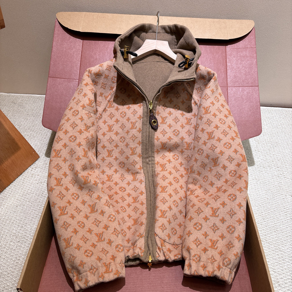 Louis Vuitton Men's And Women's Fall/winter Fashion Casual Solid Color Hooded Zipper Classic Print Reversible Jacket #79459
