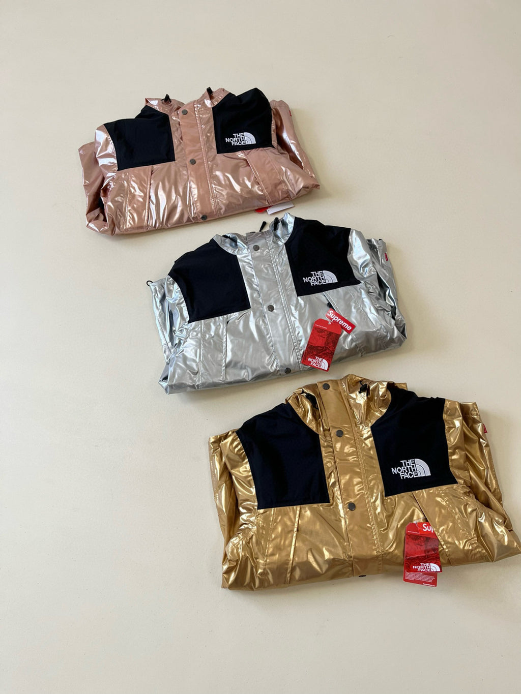 Supreme X The North Face Men's Winter Nylon Metallic Single Breasted Zip Hooded Jacket Bib Pants Overall Set Suit #97741