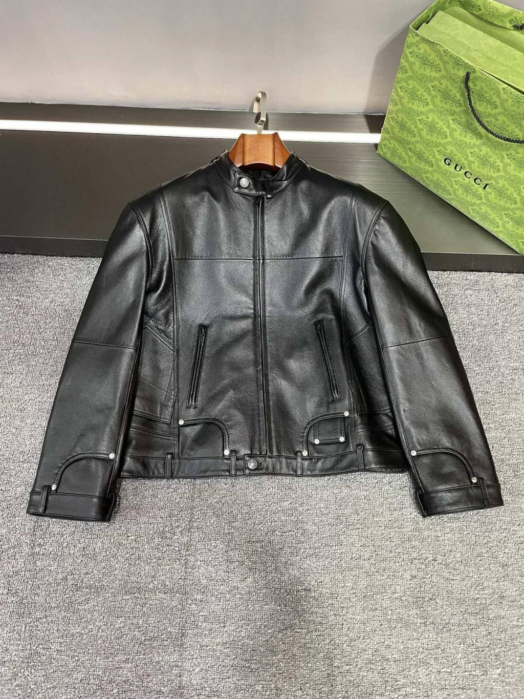 Balenciaga 25FW Cowhide Jacket Bew Double Zipper Ribbed Cuffs Leather Jacket Loose Version #332836