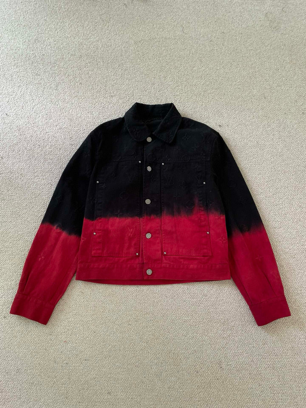 Louis Vuitton Men's Fall And Winter Models Black And Red Gradient Long Sleeved Denim Single Breasted Jacket #98144