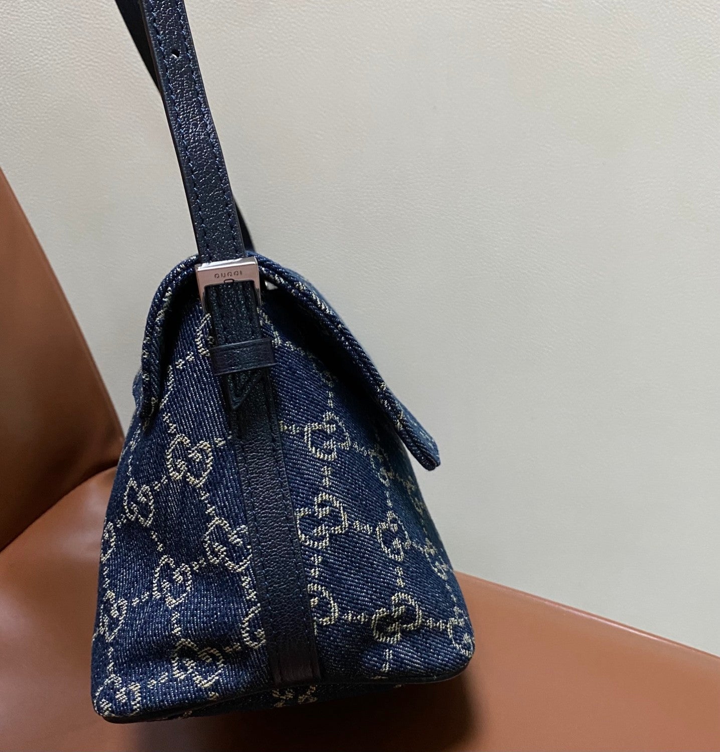 GUCCI Madison Medium Shoulder Bag in Blue GG Denim #383858