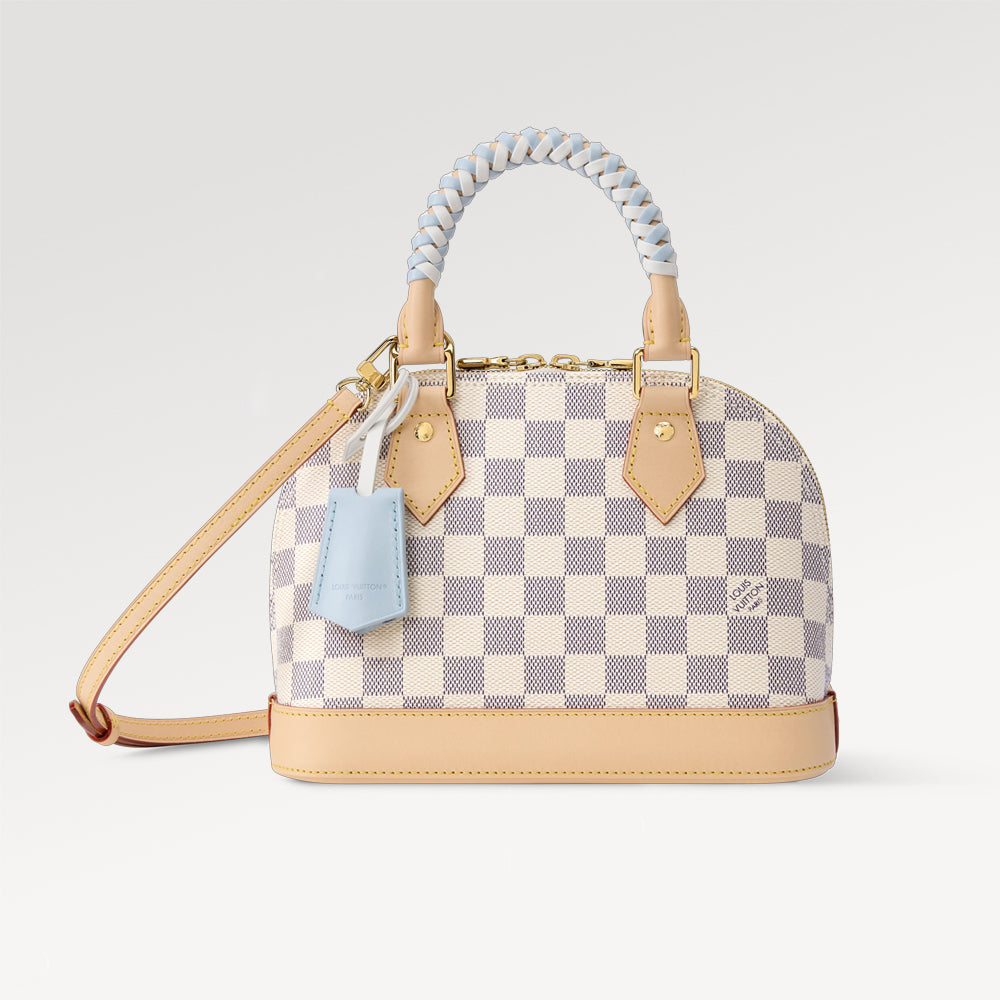 Louis Vuitton Women's Shell Bag Alma Bb White Damier Azur Checkered Pattern Stylish And Elegant Handbag And Crossbody Bag Spring/summer 2026 New Arrival N40902 Bags #196951