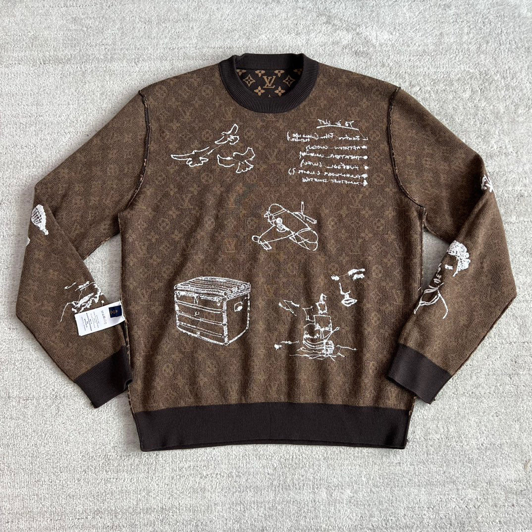 Louis Vuitton Embroidered Pattern Crew Neck Sweater Pullover #96167