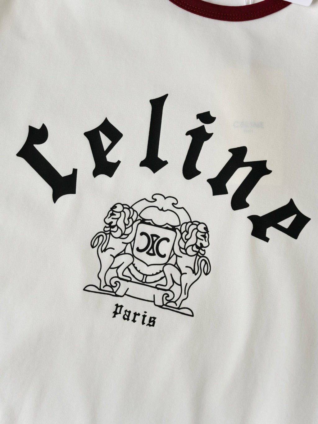 Celine Men's Logo Printed Summer Cotton Jersey Solid Color Round Neck Short Sleeve T-Shirt #76963