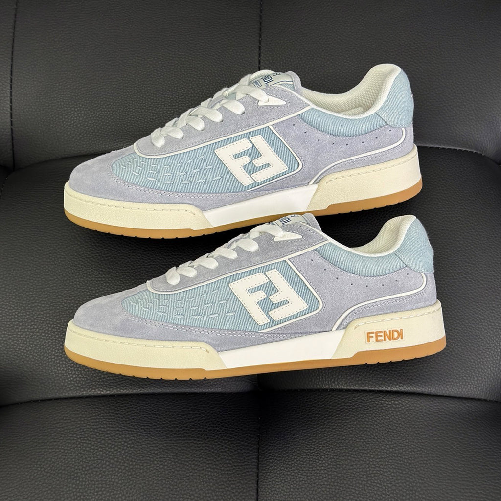Fendi Match Leather Suede Low Top Shoes Women's Men's Spring Summer Round Toe Lace Up Colorblocking Fashion Casual Retro Shoes #81414