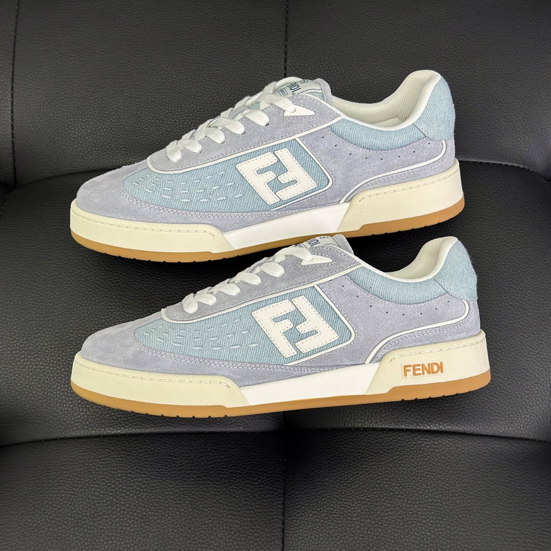 Fendi Match Leather Suede Low Top Shoes Women's Men's Spring Summer Round Toe Lace Up Colorblocking Fashion Casual Retro Shoes #81414