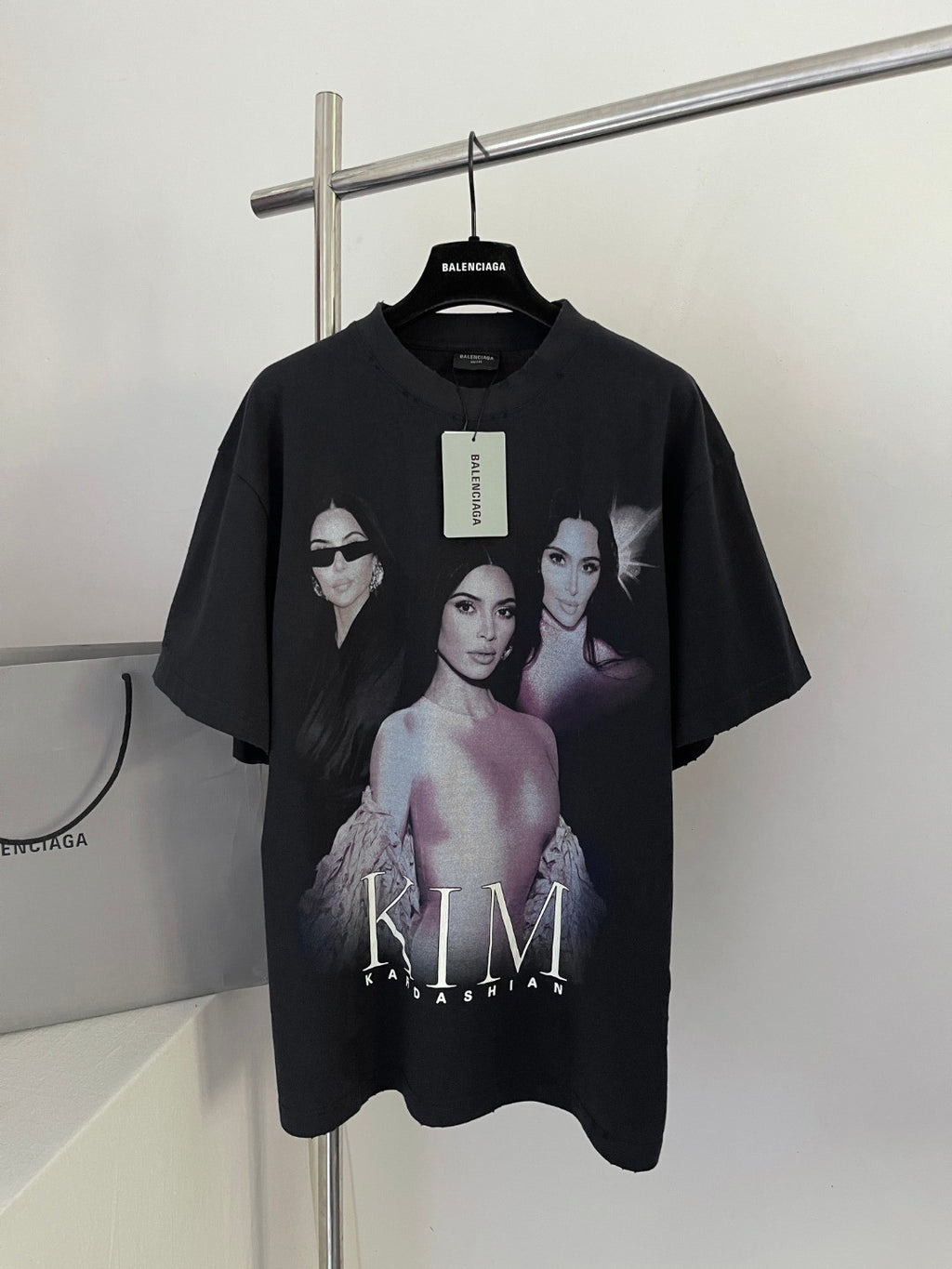 Balenciaga Men's And Women's Summer Female Star Pattern Printing Solid Color Round Neck Cotton Short Sleeve T-shirt #75924