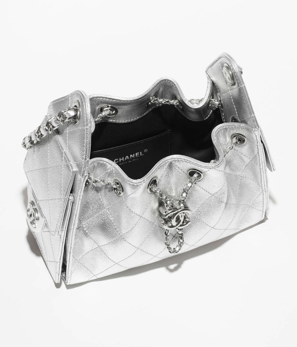 Chanel 25 Women's Mini Handbag Metallic Grained Embossed Calfskin And Silver Metal Silver #332929