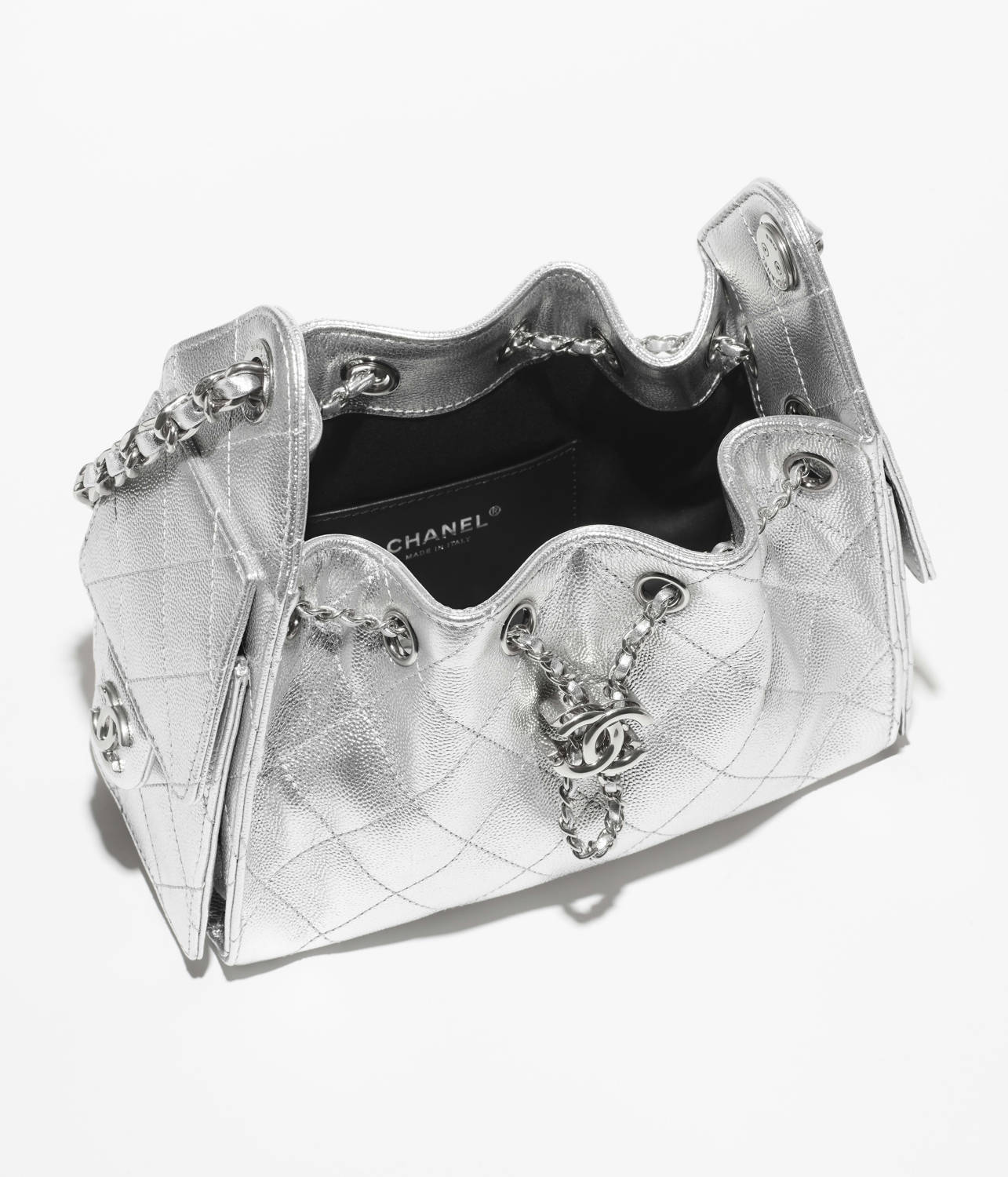 Chanel 25 Women's Mini Handbag Metallic Grained Embossed Calfskin And Silver Metal Silver #332929