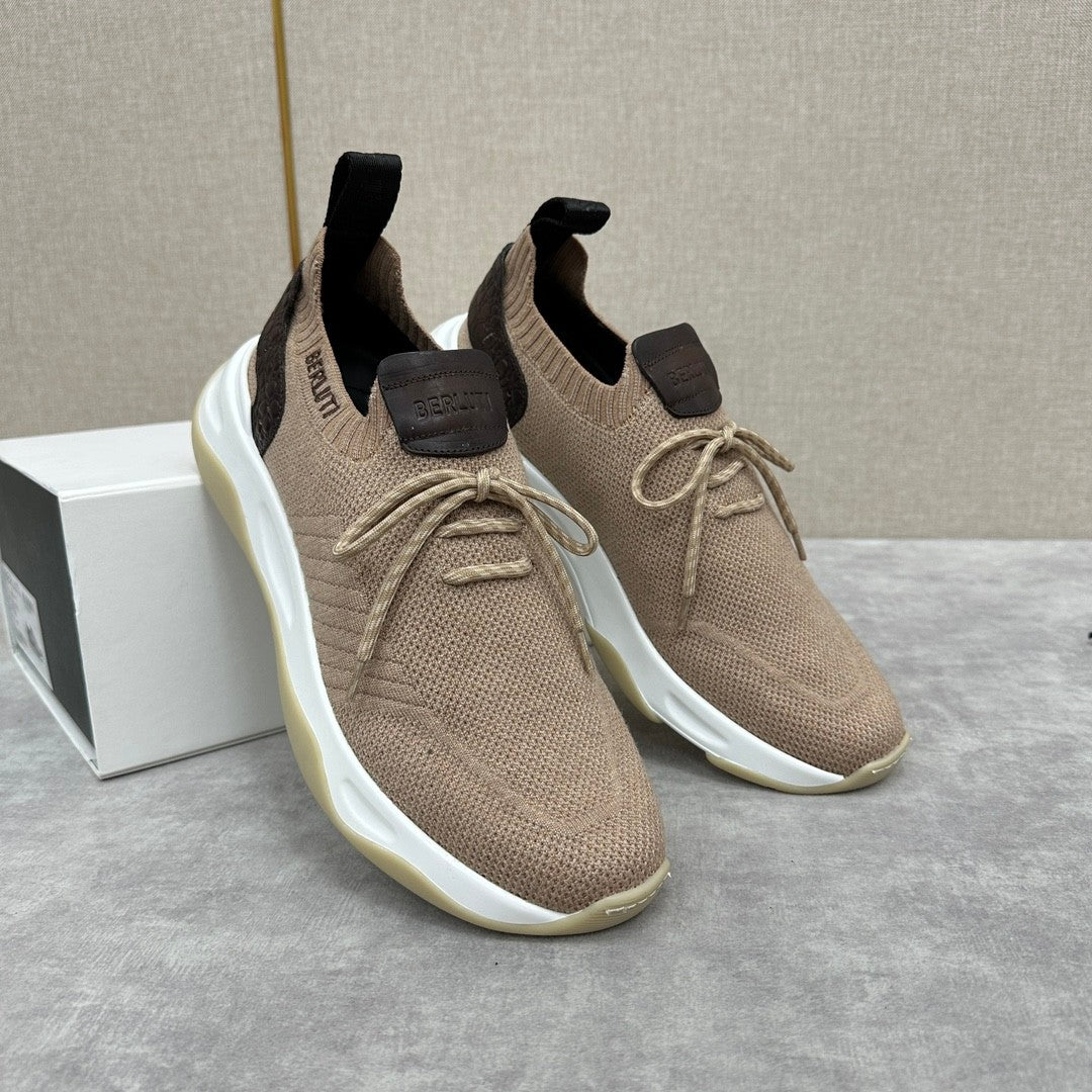Berluti Shadow Men's Spring/Fall Fashion Casual Round Toe Lace-Up Flat Low Top Flyknit Sneakers Shoes #79358