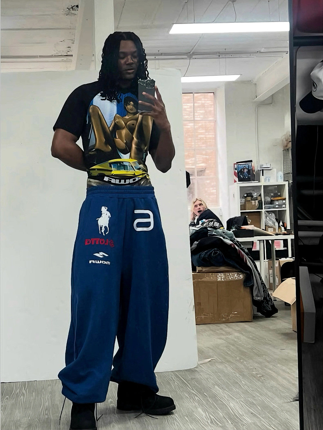 Mowalola Atl Opium Yvl Style Angel War Horse Embroidered Baggy Loose Wide Leg Sweatpants Men's Spring And Fall Fashion Pants #81432
