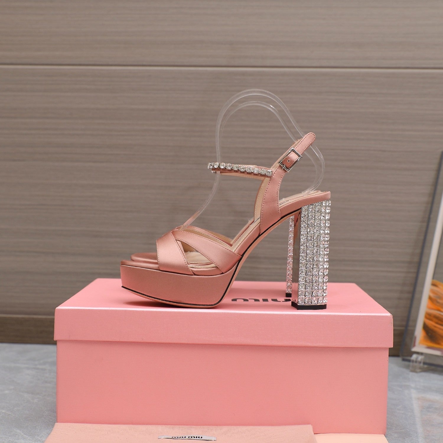 MiuMiu Women's Summer Solid Colour Sheepskin Diamonds High Heeled Sandals Shoes #76786