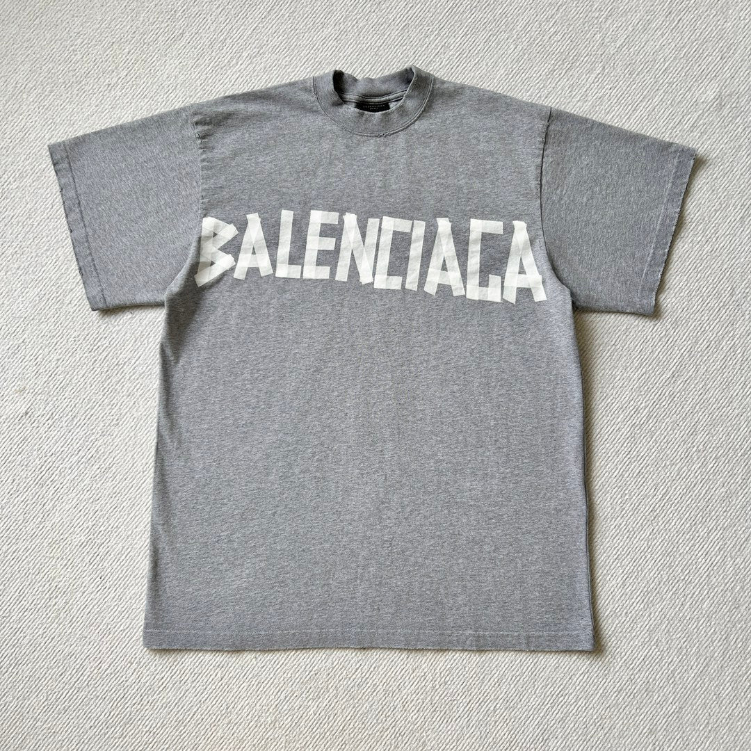 Balenciaga Men's Summer Letter Logo Print Round Neck Regular Fit Short Sleeve T-Shirt #73475