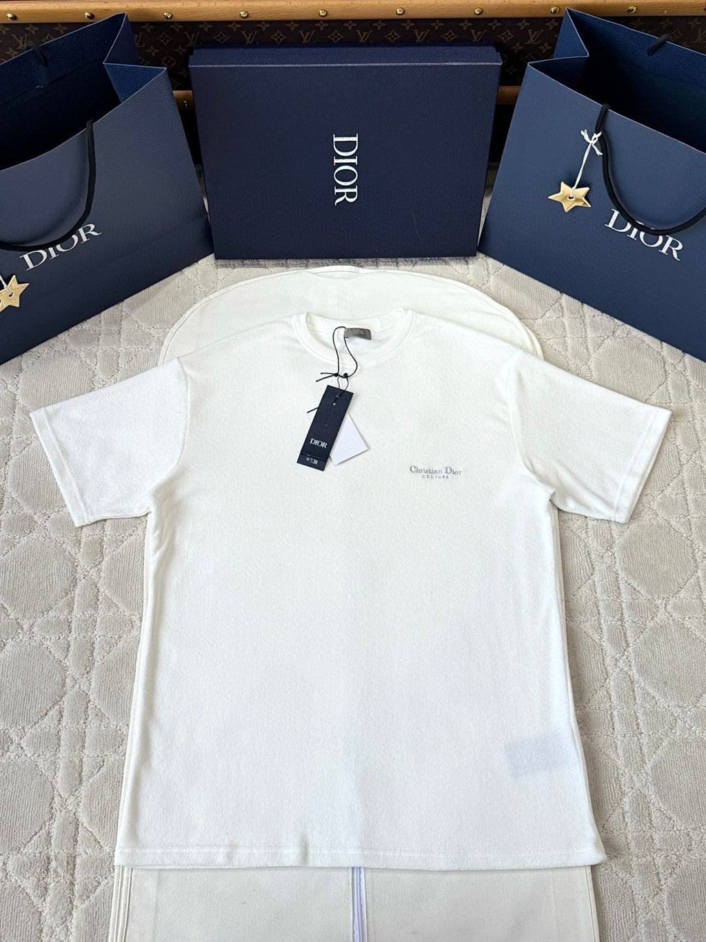 Dior Men's Summer Solid Color Embroidered Letter Print Cotton Terry Short Sleeve T-Shirt #77482