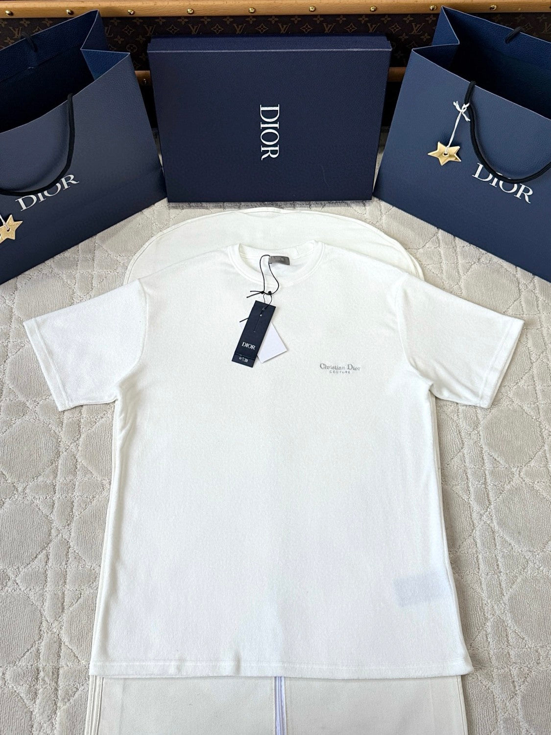 Dior Men's Summer Solid Color Embroidered Letter Print Cotton Terry Short Sleeve T-Shirt #77482
