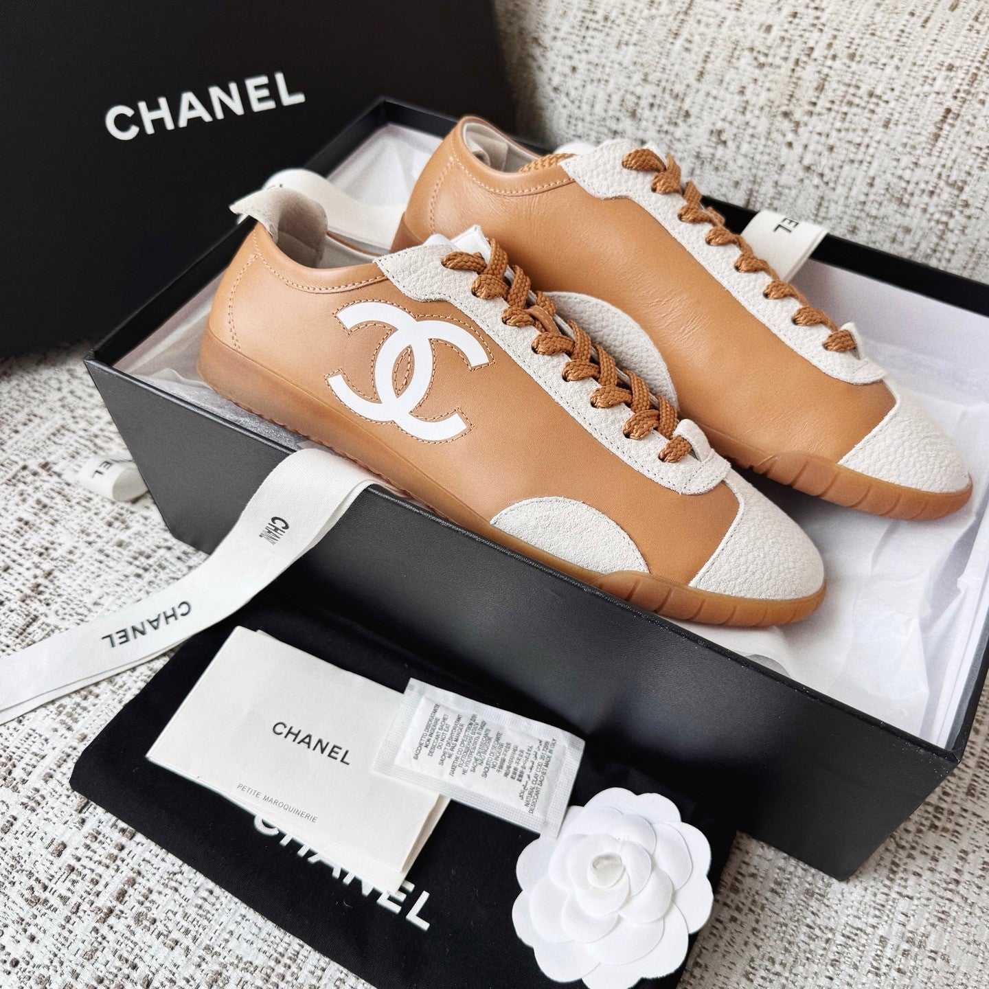Chanel Sneakers Calfskin Embossed Suede Calfskin Black White #377420