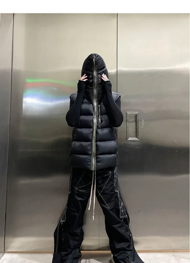 Rick Owens Men's Fall/Winter Dark Style Casual Solid-Color Full-Zip Hooded Quilted Down Vest Ngvp #2521