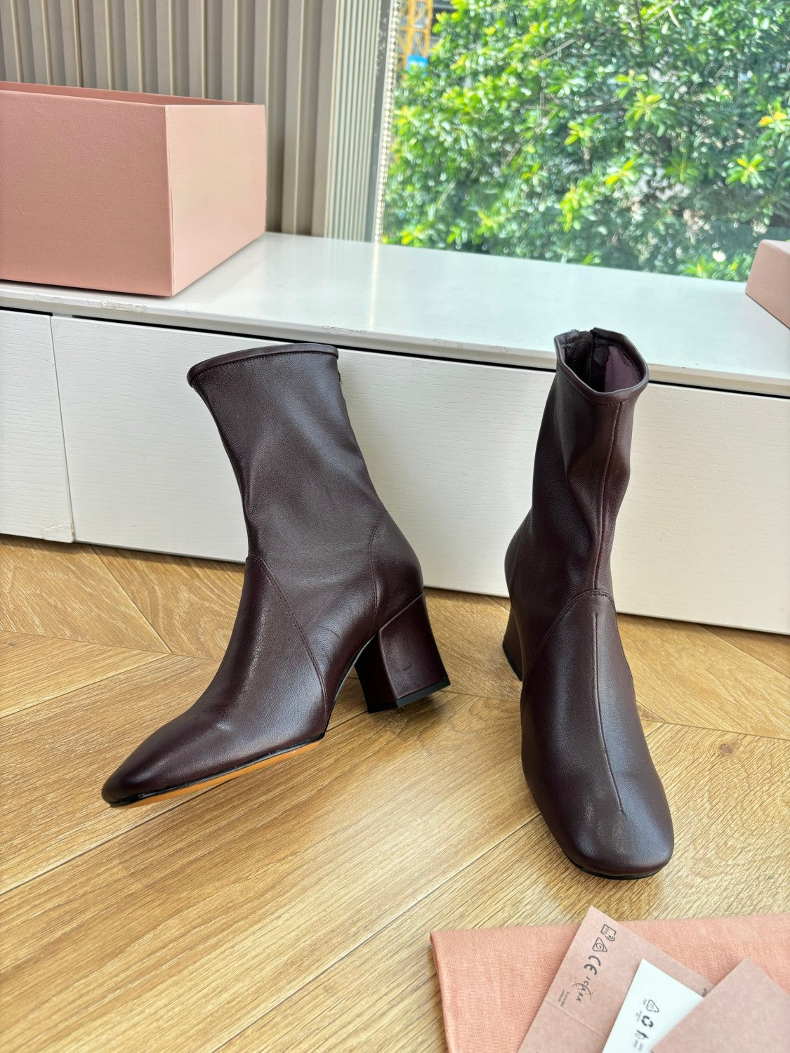 MiuMiu Nappa Women's Spring/Fall Fashion Casual Chunky Heel Leather Round Toe Slip On Zipper Ankle Boots Shoes #78717