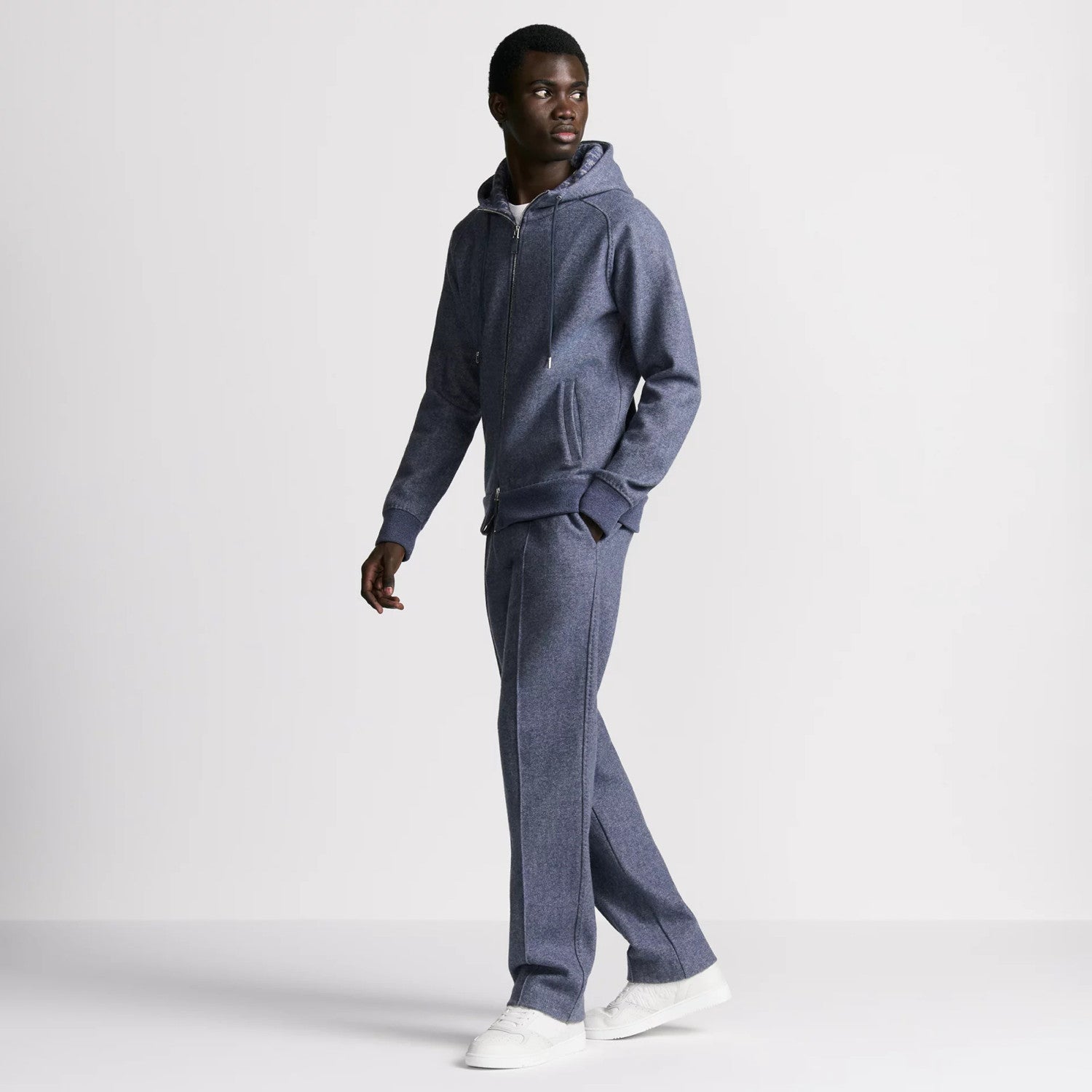 Dior Men's Spring and Autumn Solid Color Jacquard Cashmere Hooded Zipper Long Sleeve Jacket Drawstring Lace-Up Leisure Pants Suit Set #75272