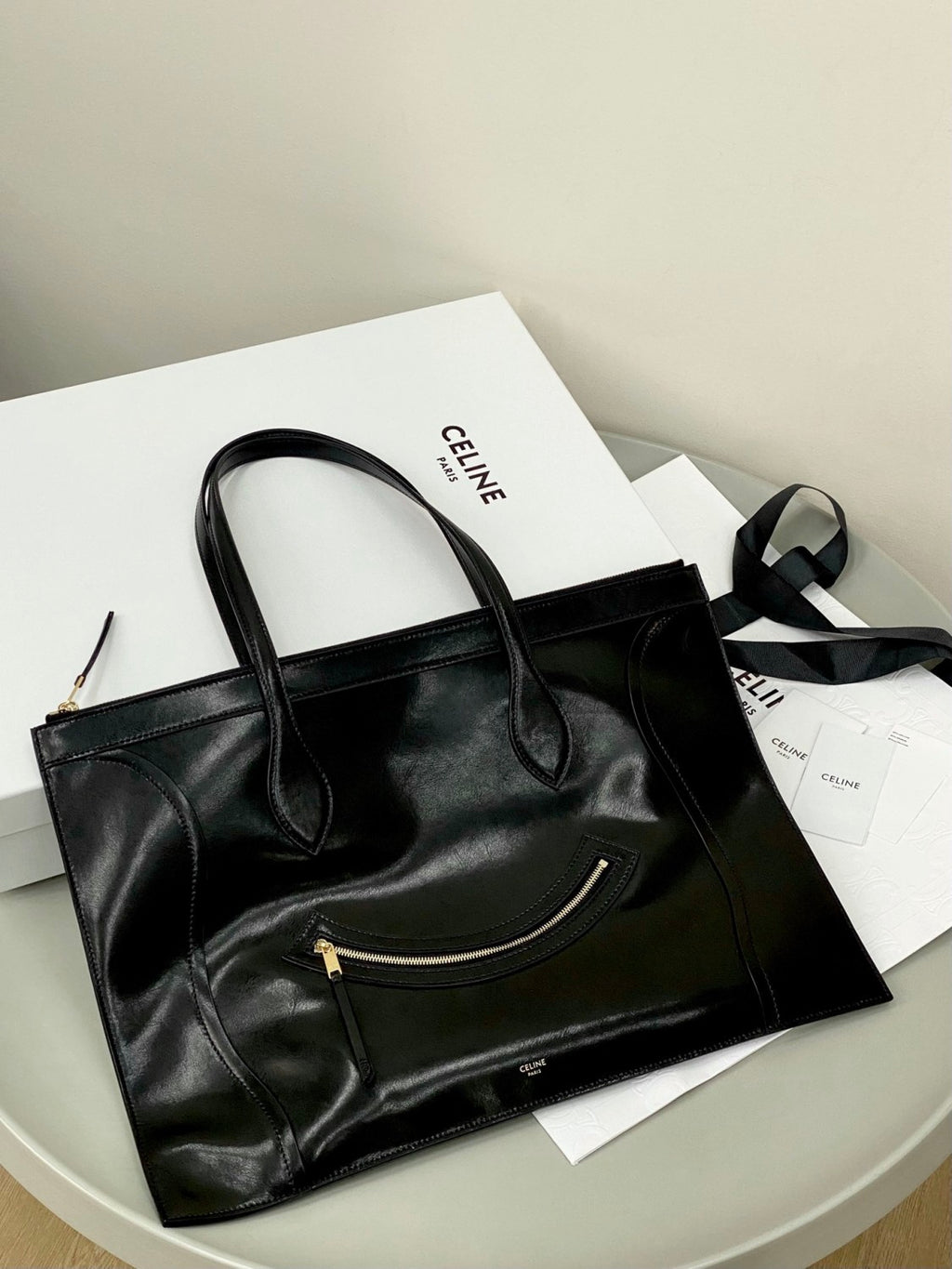 Celine Flat Cabas Smile Leather Bags Handbag Commuter Laptop Bag # 195374