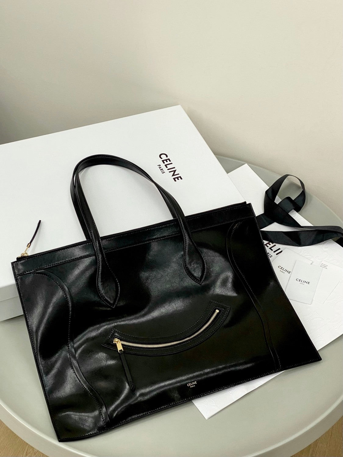 Celine Flat Cabas Smile Leather Bags Handbag Commuter Laptop Bag # 195374
