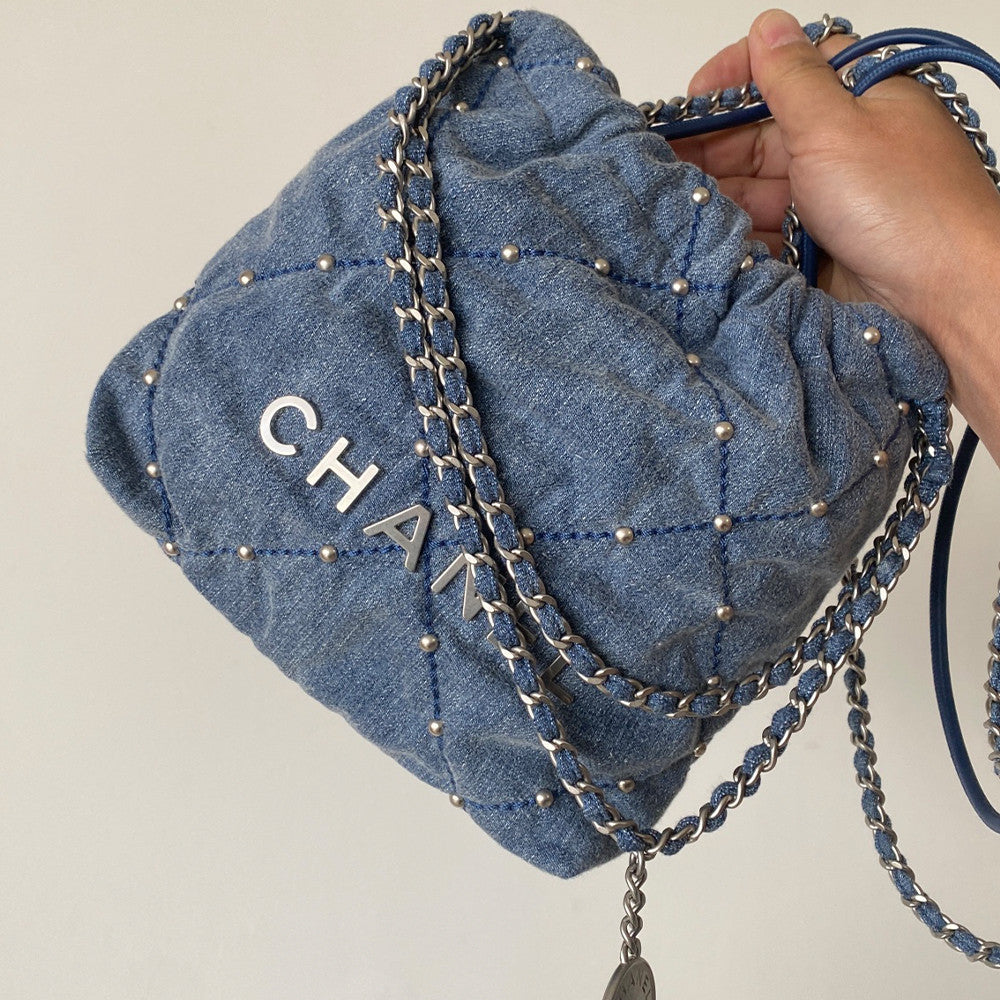 Chanel 22 Bag Mini Bags 18 X 20 X 6.5 CM Collection Link Suede Rivet Style Antique Silver Buckle Italian Bonaudo Suede Calfskin Apricot Silver Buckle Women's Luxury Chain-strap Tote Bag Bags Metallic-colored Leather Tends To Fade Easily  #193540