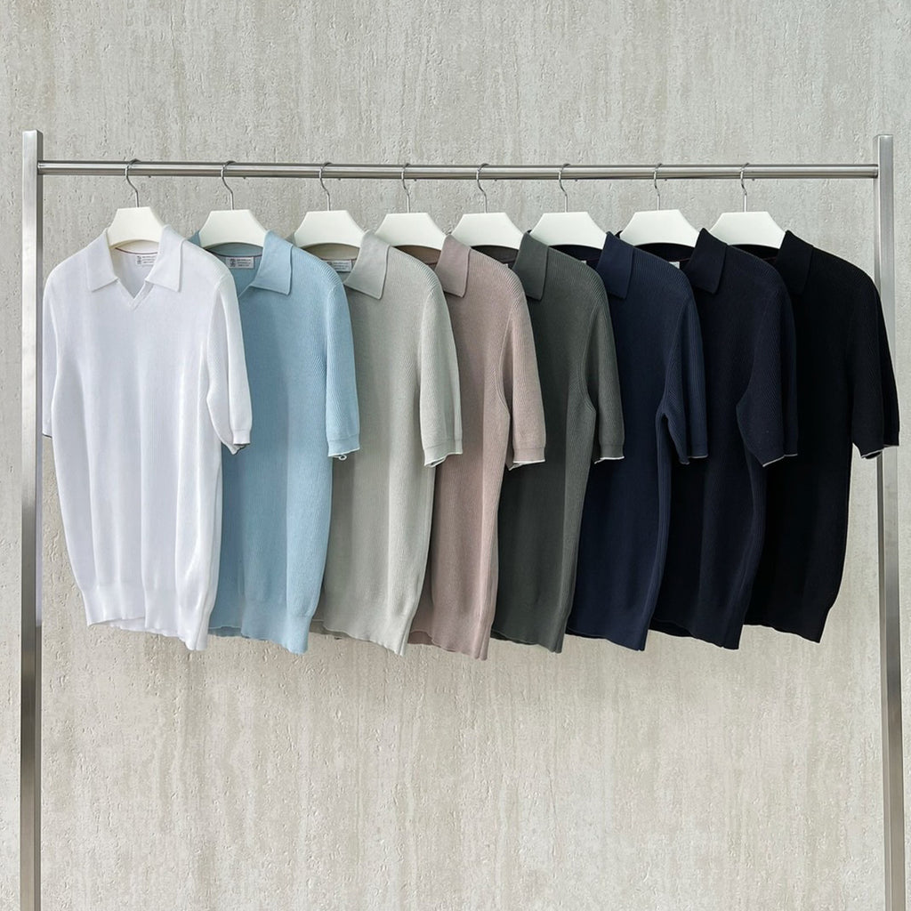 Brunello Cucinelli Men's Business Casual Spring Summer Cotton British Ribbed Knit Polo Shirt Fashion Trend Casual Comfort Lapel T-Shirt Ngvp #1347