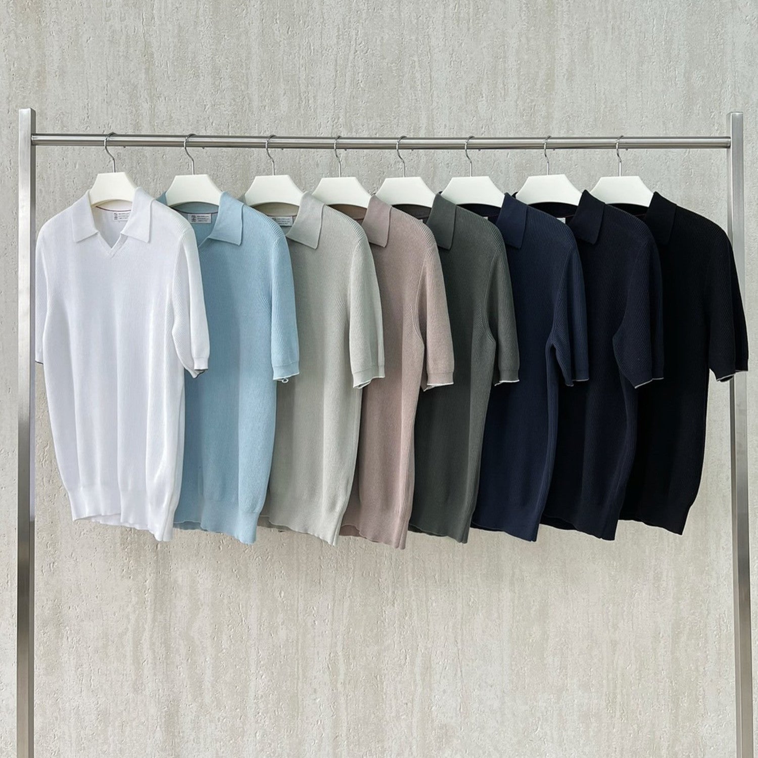 Brunello Cucinelli Men's Business Casual Spring Summer Cotton British Ribbed Knit Polo Shirt Fashion Trend Casual Comfort Lapel T-Shirt Ngvp #1347