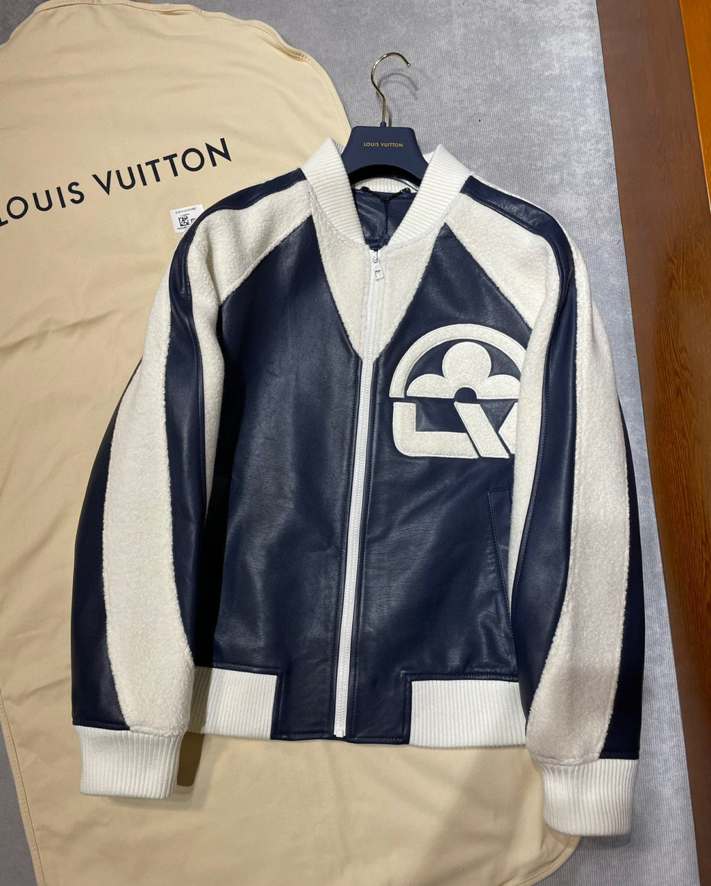 Louis Vuitton Leather Mix Teddy Plush Leather Zip Jacket #96514