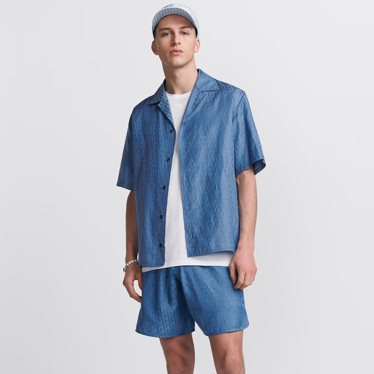 Dior Men's Summer Solid Color Letter Printed V-Neck Single Breasted Short Sleeve Shirt Elastic Waist Shorts Pants Set Suit #99769