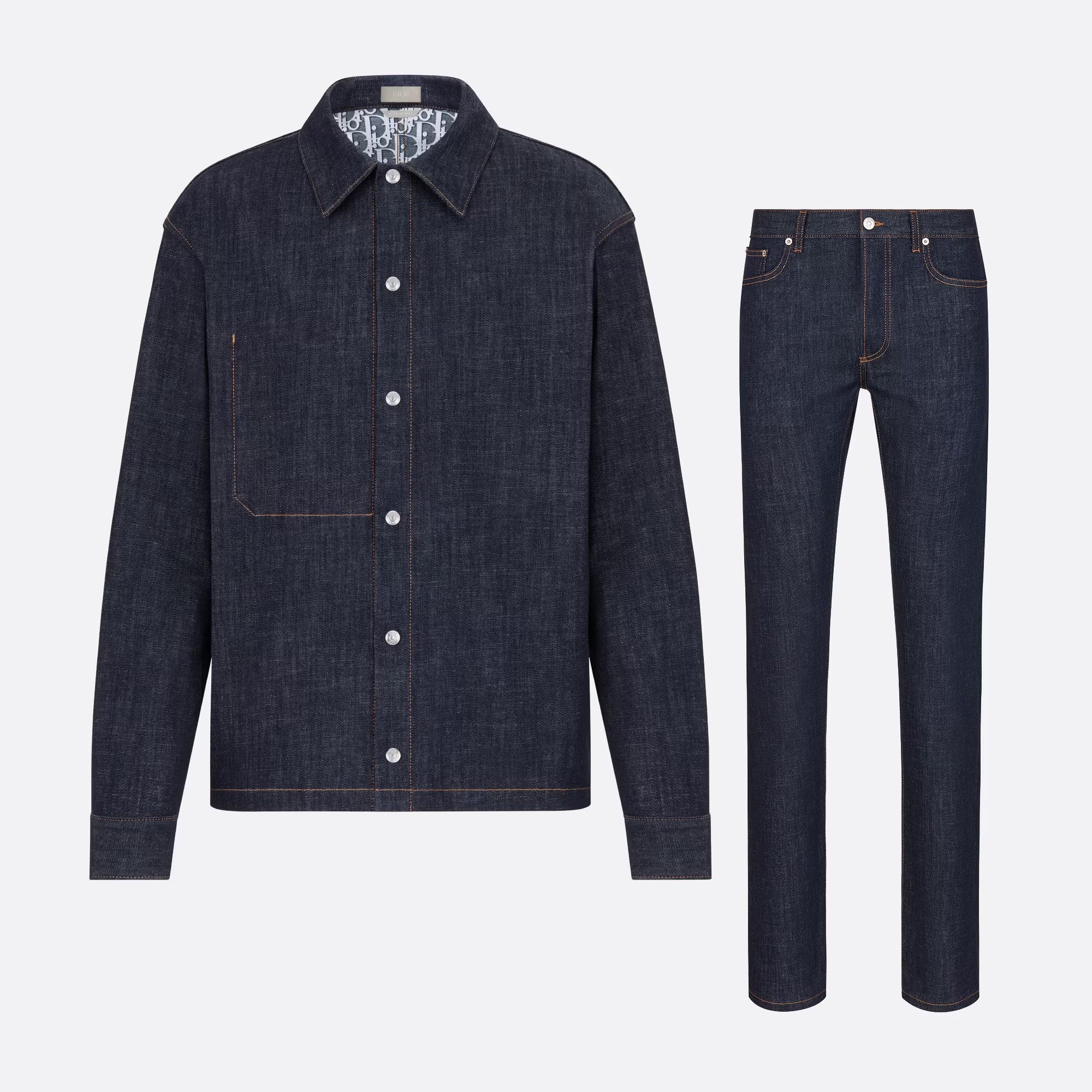 Dior Men's Spring and Autumn Printed Blend Long Sleeve Denim Shirt Jacket Slim Cropped Mid-Rise Jeans Pants Suit Set #97916