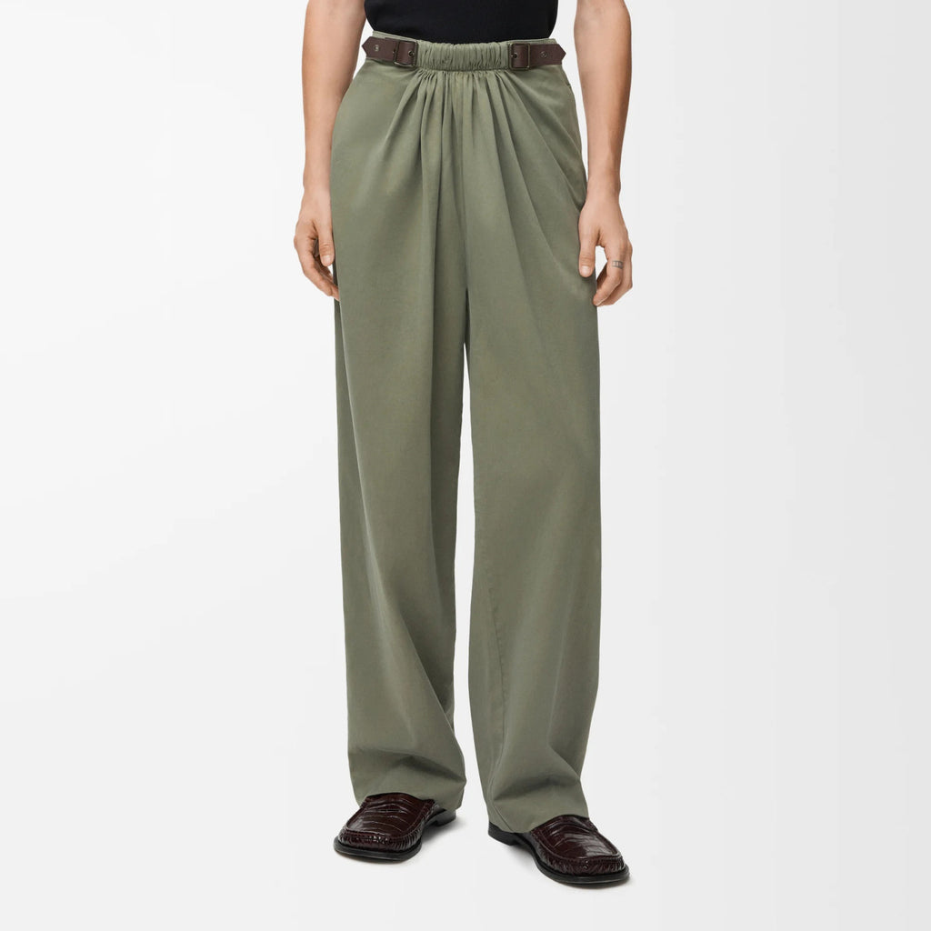 Loewe Men's And Women's Spring/fall Fashion Casual Solid-color Lapel Zipper Cotton Satin Fabric Waist Tapered Jacket  Elastic Waist Straight Leg Pants Suit Set #79174