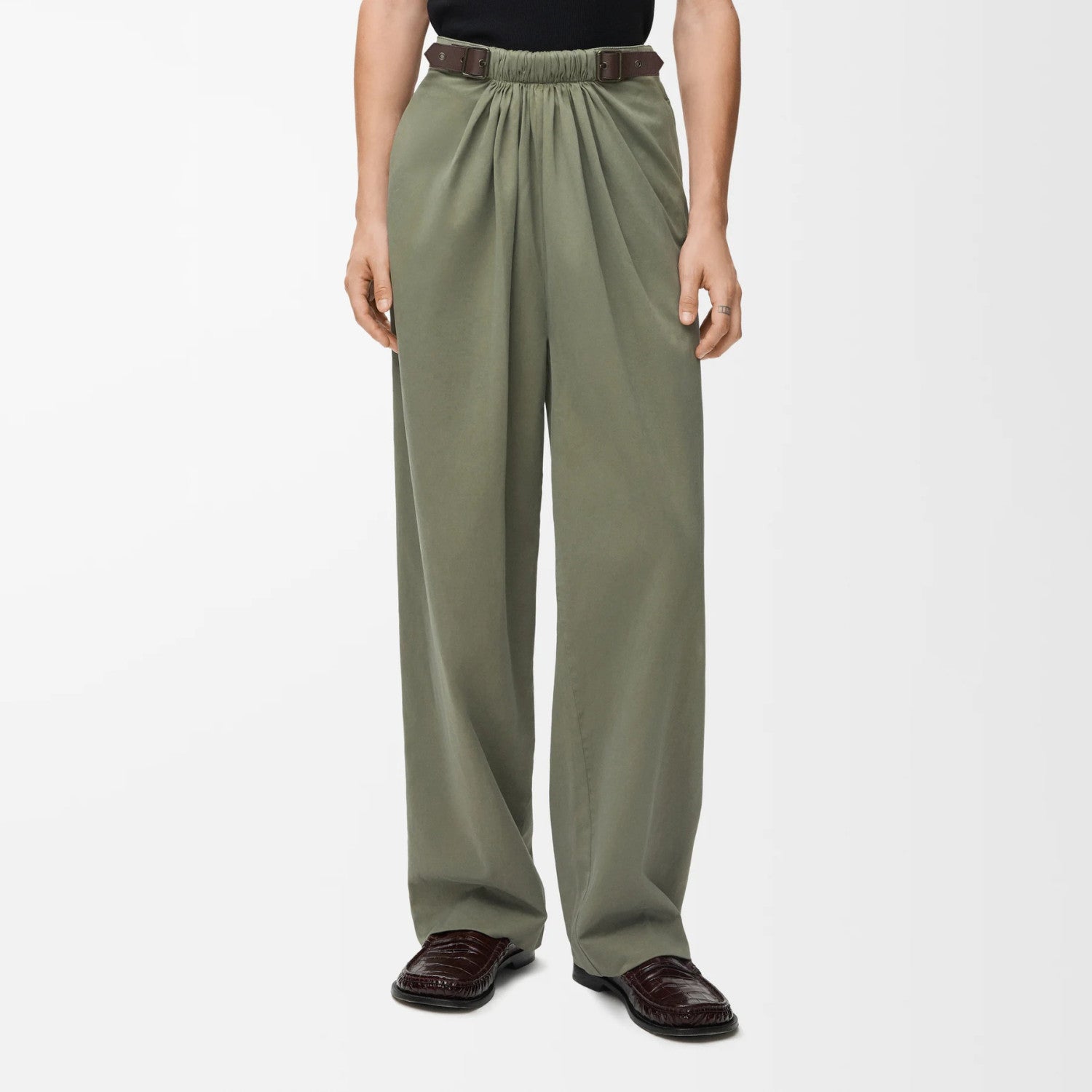Loewe Men's And Women's Spring/fall Fashion Casual Solid-color Lapel Zipper Cotton Satin Fabric Waist Tapered Jacket  Elastic Waist Straight Leg Pants Suit Set #79174
