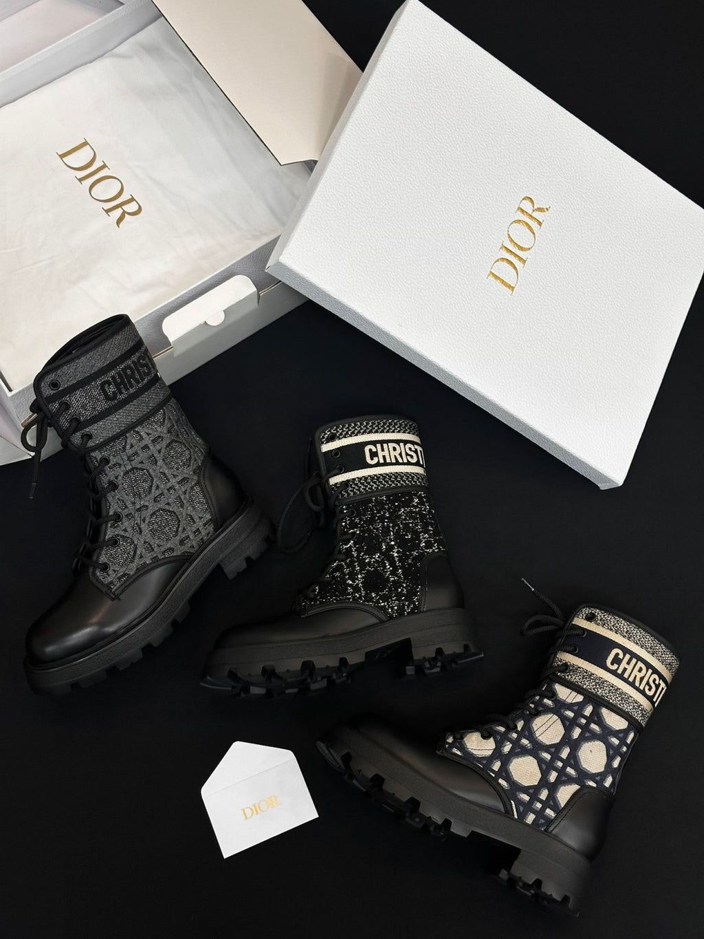 Dior Women's Autumn/Winter Fashion Casual Round Toe Lace Up Leather Light Sole Embroidered Lace Up Martin Boots Shoes #78289