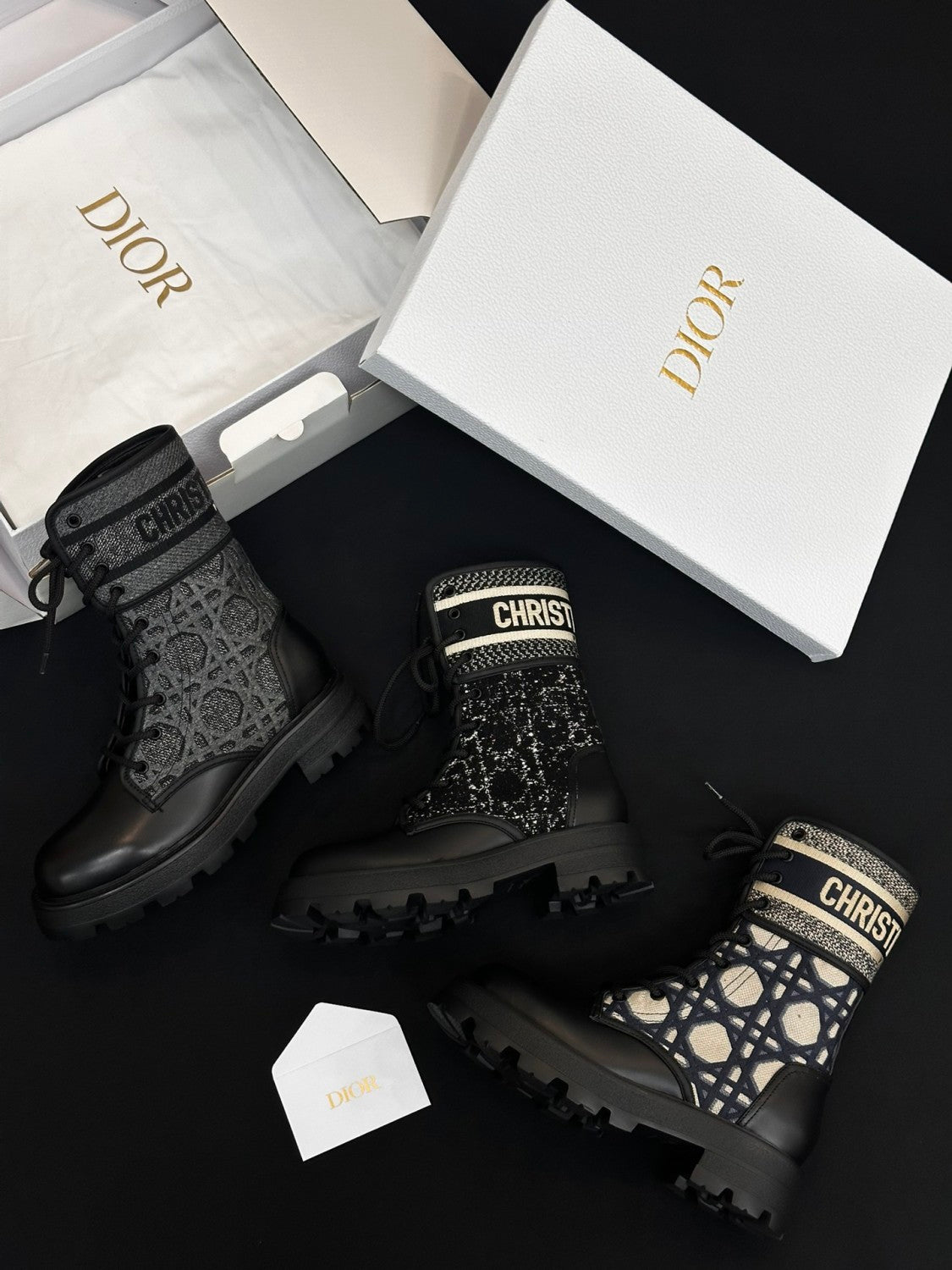Dior Women's Autumn/Winter Fashion Casual Round Toe Lace Up Leather Light Sole Embroidered Lace Up Martin Boots Shoes #78289