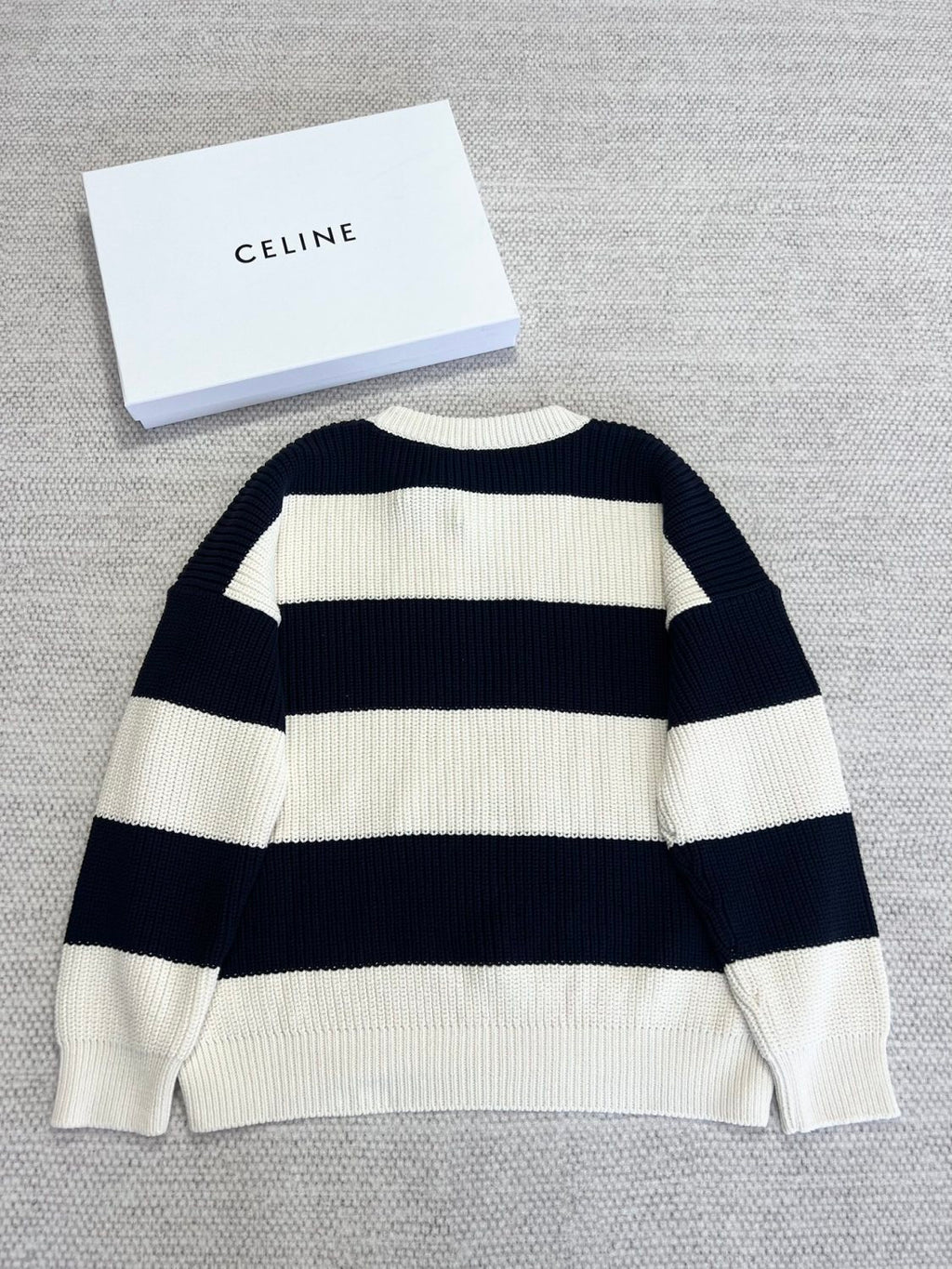 Celine Men's Colorblock Striped Logo Letter Knitted Loose Long-sleeved Sweater #334964