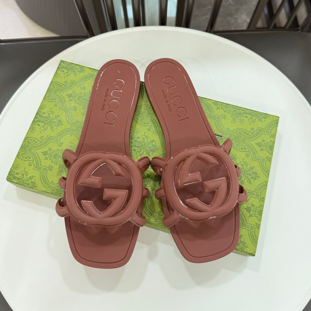 Gucci Women's Summer Double G Hollow out Square Head Flat Slippers Solid Color Casual Shoes #81341