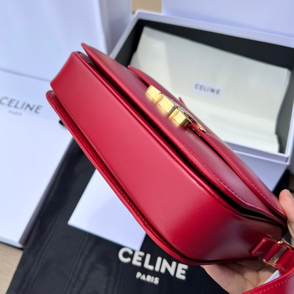 Celine Teen Triomphe Polished Cowhide Tote Women's Temperament Luxury Red Temperament Crossbody Logo Tote Handbag Bags #71967