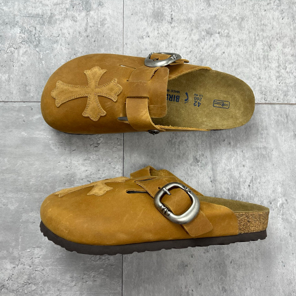 Chrome Hearts x Birkenstock Men's And Women's Spring Summer Round Toe Buckle Slippers Vacation Fashion Trend Cross Logo Sandals Shoes #77682