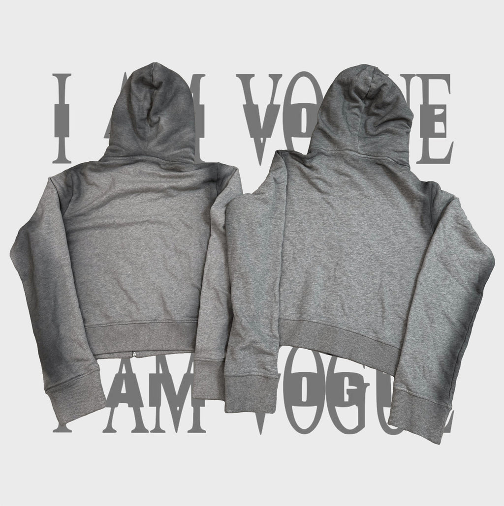 Mowalola Men's Fall And Winter Gray Dirty White Do Old Doublelayer Hooded Zipper Short Sweater High Street Casual Trend Jacket Ngvp #2413