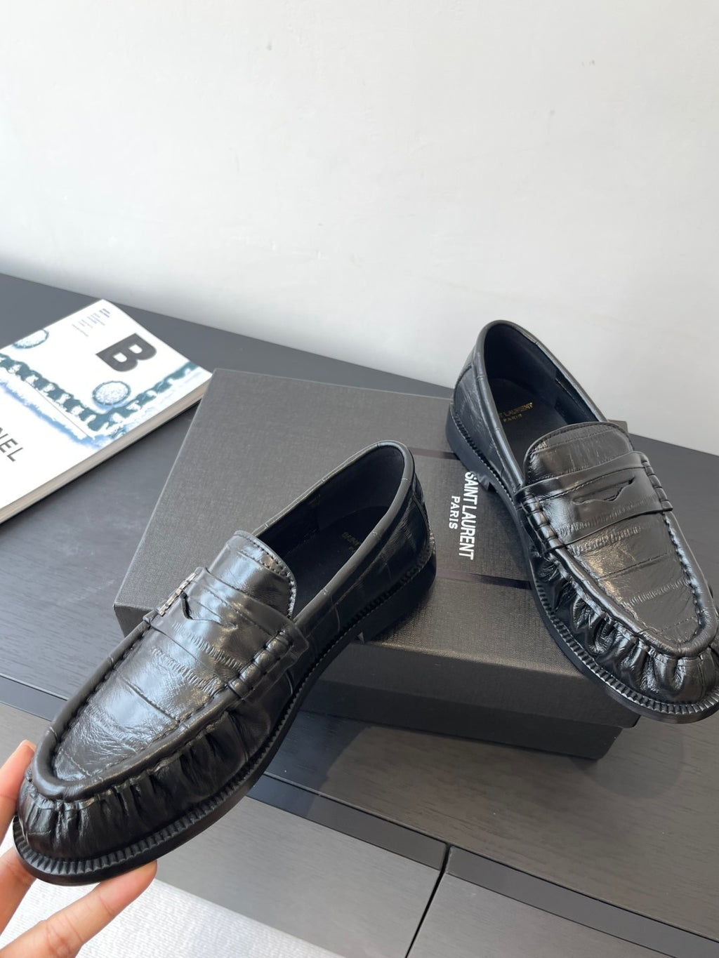 Saint Laurent Women's Four Seasons Solid Color Round Toe Low Top Flat Heel Loafers Leather Casual Shoes #81342