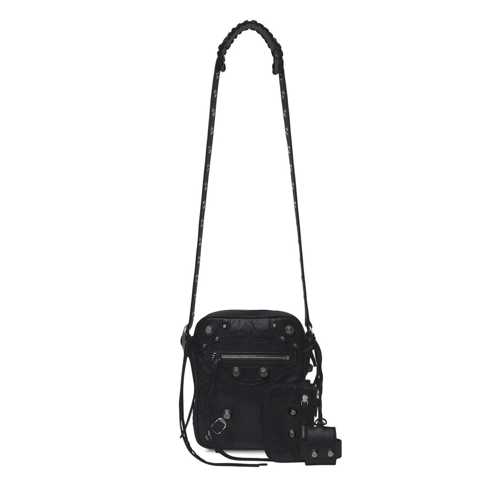 Balenciaga LE CAGOLE Men's and Women's Unisex Fashion Casual Solid-Color Leather Adjustable Strap Vertical Motorcycle Bag Shoulder Bag Crossbody Bag  Bags #78491